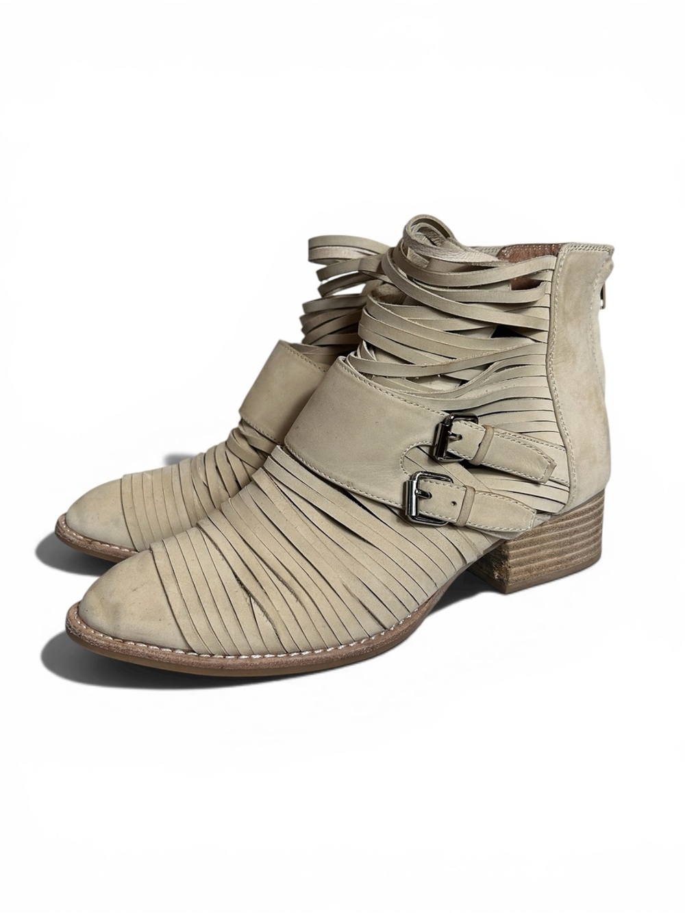 Jeffrey Campbell Taupe Strappy Ankle Booties with Buckle Detail